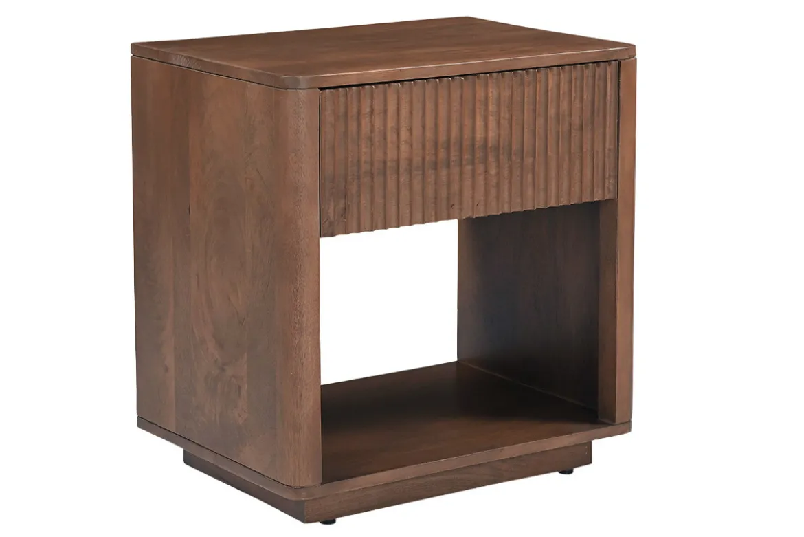 Table de chevet avec tiroir en bois foncé manguier massif ALDA