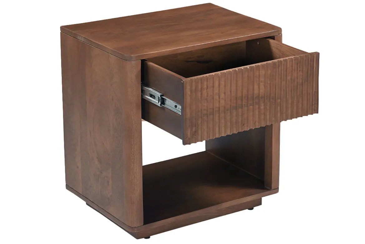 Table de chevet avec tiroir en bois foncé manguier massif ALDA