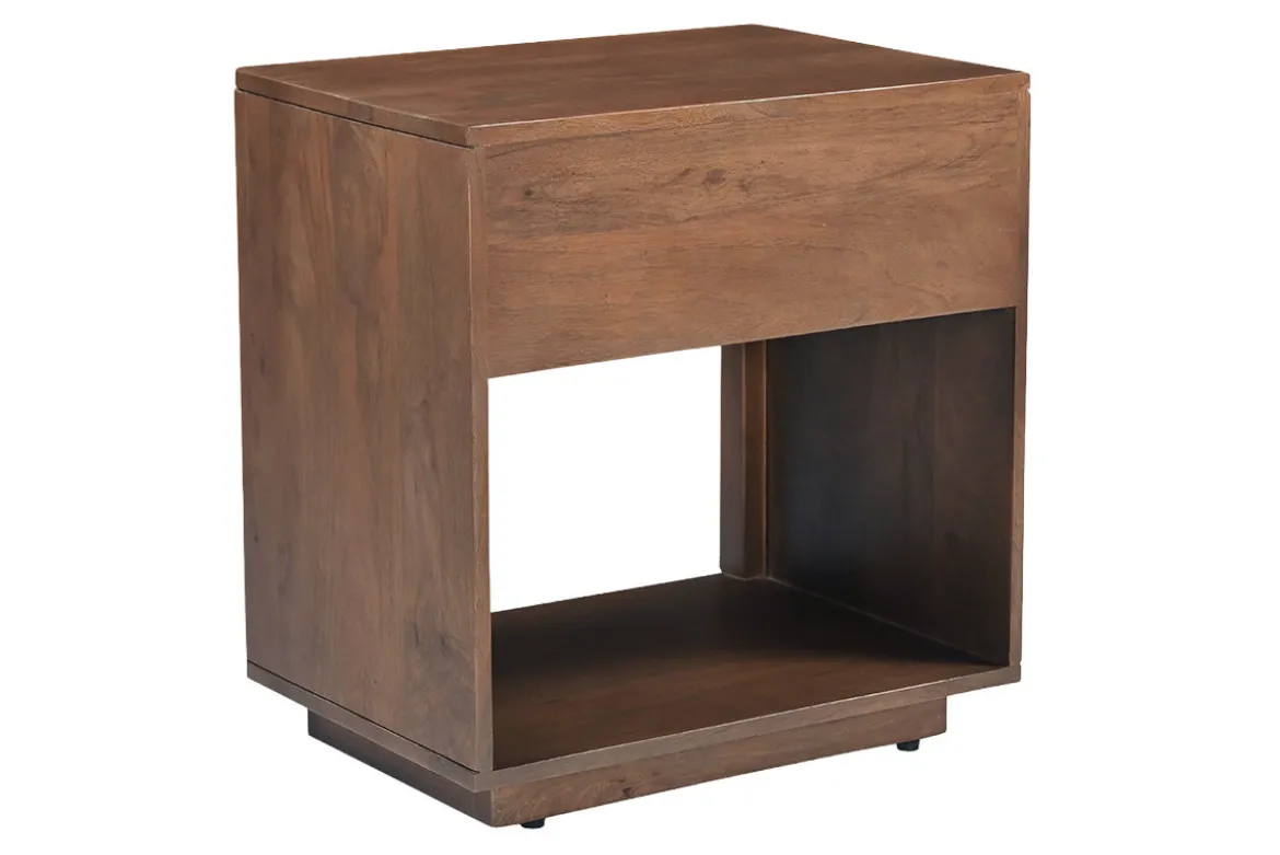 Table de chevet avec tiroir en bois foncé manguier massif ALDA