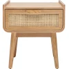 Table de chevet avec tiroir en bois clair frêne et cannage rotin ATHÈNE