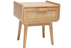 Table de chevet avec tiroir en bois clair frêne et cannage rotin ATHÈNE