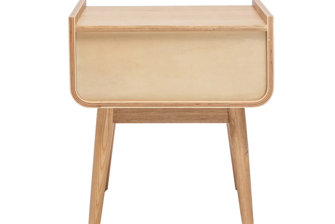 Table de chevet avec tiroir en bois clair frêne et cannage rotin ATHÈNE