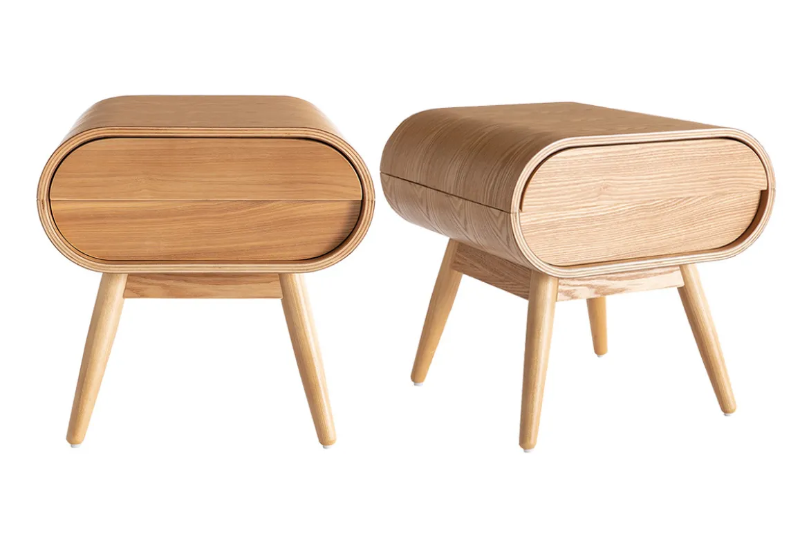 Table de chevet avec tiroir vintage bois clair (lot de 2) BJORG