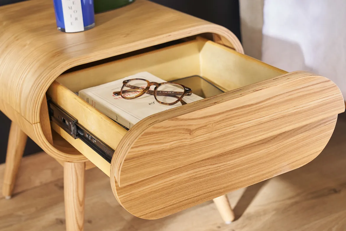Table de chevet avec tiroir vintage bois clair (lot de 2) BJORG