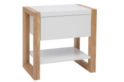 Table de chevet blanc et bois clair frêne massif ARMEL