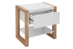 Table de chevet blanc et bois clair frêne massif ARMEL