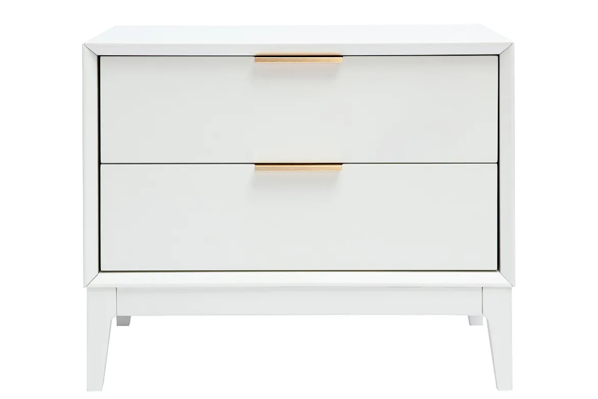 Table de chevet blanche mat et métal doré avec rangements GIANA