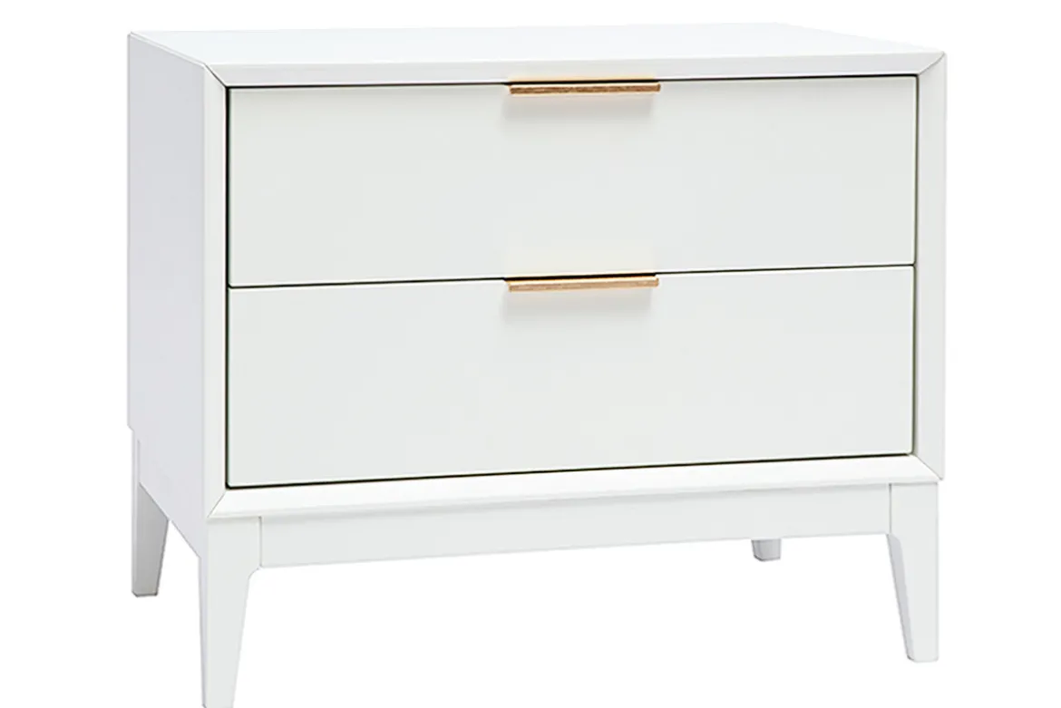 Table de chevet blanche mat et métal doré avec rangements GIANA