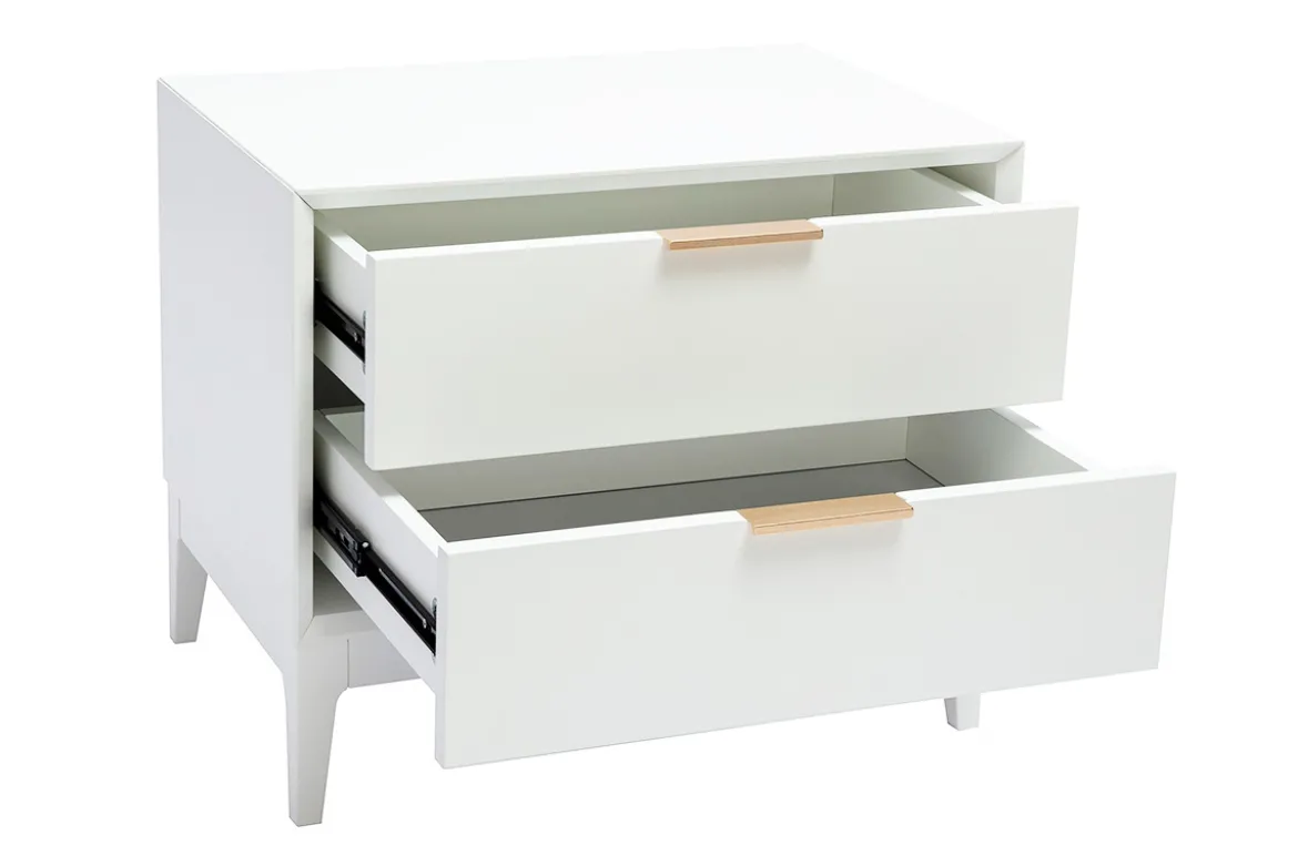 Table de chevet blanche mat et métal doré avec rangements GIANA