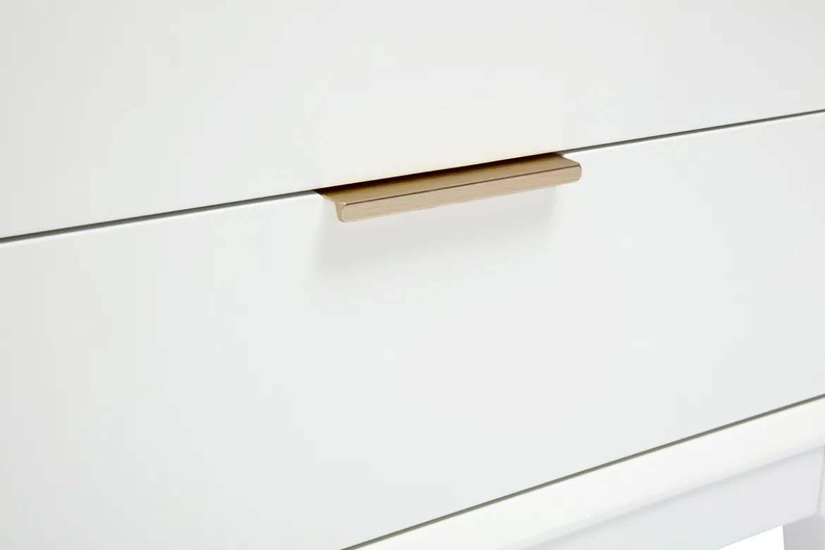 Table de chevet blanche mat et métal doré avec rangements GIANA