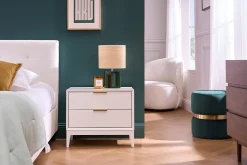 Table de chevet blanche mat et métal doré avec rangements GIANA
