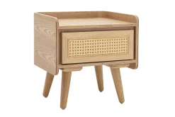 Table de chevet en bois clair frêne et cannage rotin ELSY