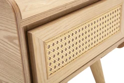 Table de chevet en bois clair frêne et cannage rotin ELSY