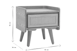 Table de chevet en bois clair frêne et cannage rotin ELSY