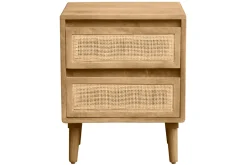 Table de chevet en bois manguier massif et cannage rotin avec rangements 2 tiroirs ACANGE