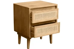 Table de chevet en bois manguier massif et cannage rotin avec rangements 2 tiroirs ACANGE
