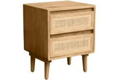 Table de chevet en bois manguier massif et cannage rotin avec rangements 2 tiroirs ACANGE