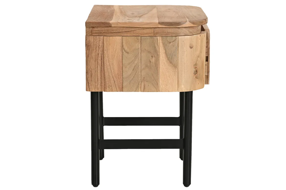 Table de chevet en bois massif et métal noir avec tiroir NAPOLI