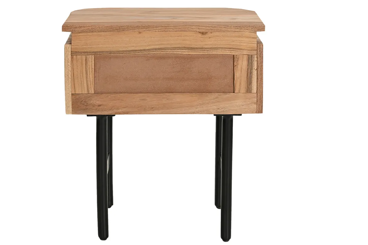 Table de chevet en bois massif et métal noir avec tiroir NAPOLI