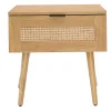Table de chevet finition bois clair, cannage rotin et métal noir MANILLE