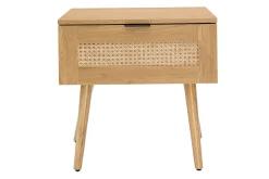 Table de chevet finition bois clair, cannage rotin et métal noir MANILLE