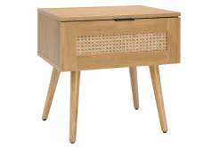 Table de chevet finition bois clair, cannage rotin et métal noir MANILLE