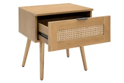 Table de chevet finition bois clair, cannage rotin et métal noir MANILLE