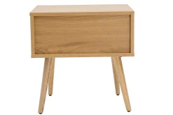 Table de chevet finition bois clair, cannage rotin et métal noir MANILLE