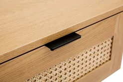 Table de chevet finition bois clair, cannage rotin et métal noir MANILLE