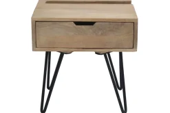 Table de chevet industrielle bois manguier massif et métal noir VIBES