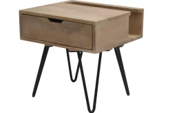 Table de chevet industrielle bois manguier massif et métal noir VIBES