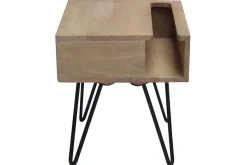 Table de chevet industrielle bois manguier massif et métal noir VIBES