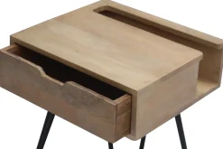 Table de chevet industrielle bois manguier massif et métal noir VIBES
