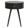 Table de chevet ronde avec tiroir bois et métal noir KORAL