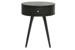 Table de chevet ronde avec tiroir bois et métal noir KORAL