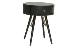 Table de chevet ronde avec tiroir bois et métal noir KORAL