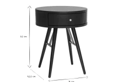 Table de chevet ronde avec tiroir bois et métal noir KORAL