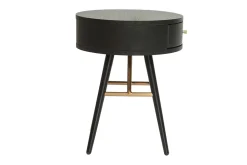 Table de chevet ronde avec tiroir bois et métal noir KORAL