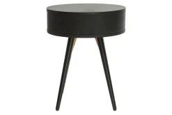 Table de chevet ronde avec tiroir bois et métal noir KORAL