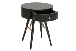 Table de chevet ronde avec tiroir bois et métal noir KORAL