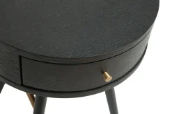 Table de chevet ronde avec tiroir bois et métal noir KORAL