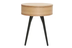 Table de chevet ronde avec tiroir bois clair et métal noir KORAL