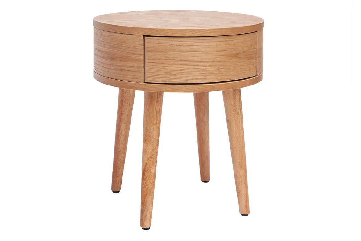 Table de chevet ronde en bois clair avec tiroir JUDITH