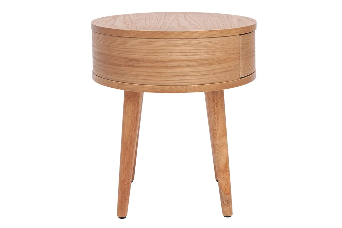 Table de chevet ronde en bois clair avec tiroir JUDITH