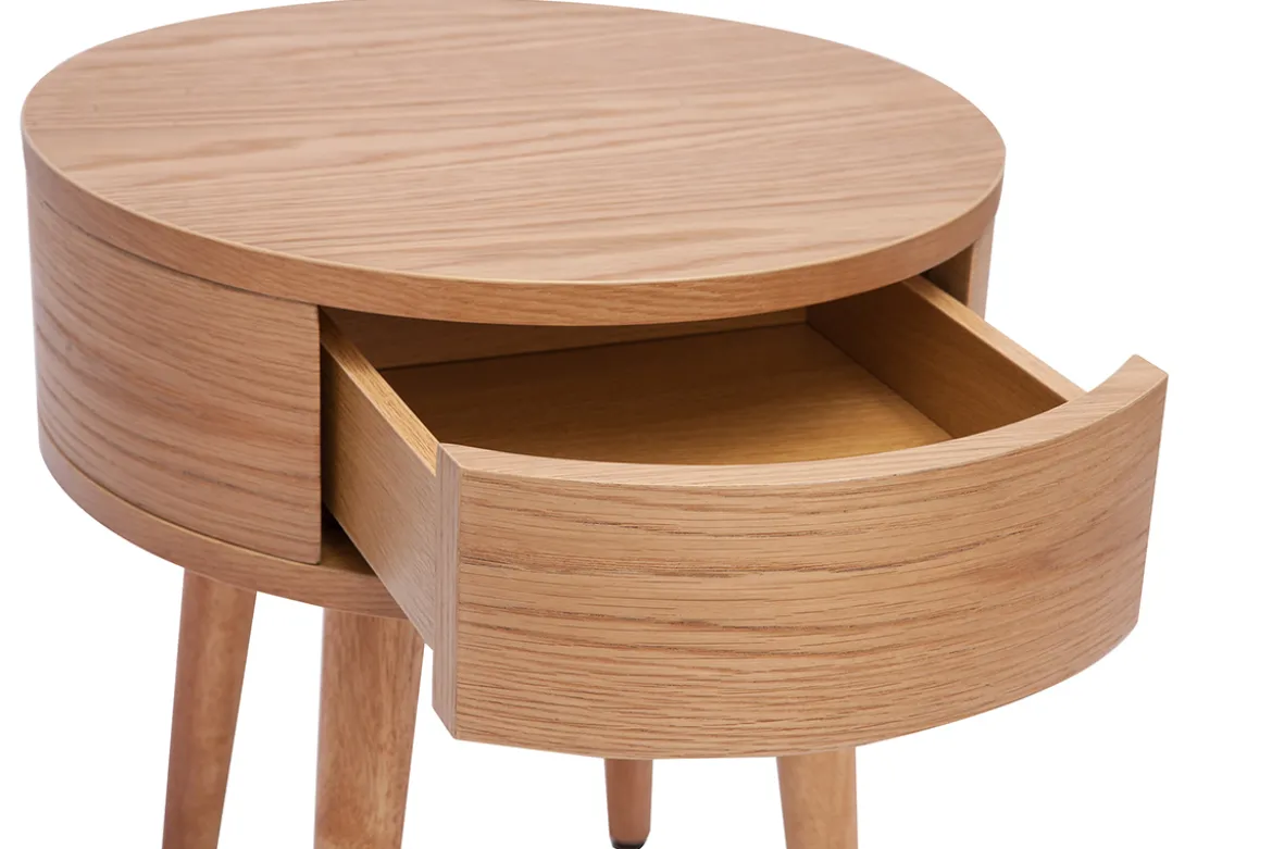 Table de chevet ronde en bois clair avec tiroir JUDITH