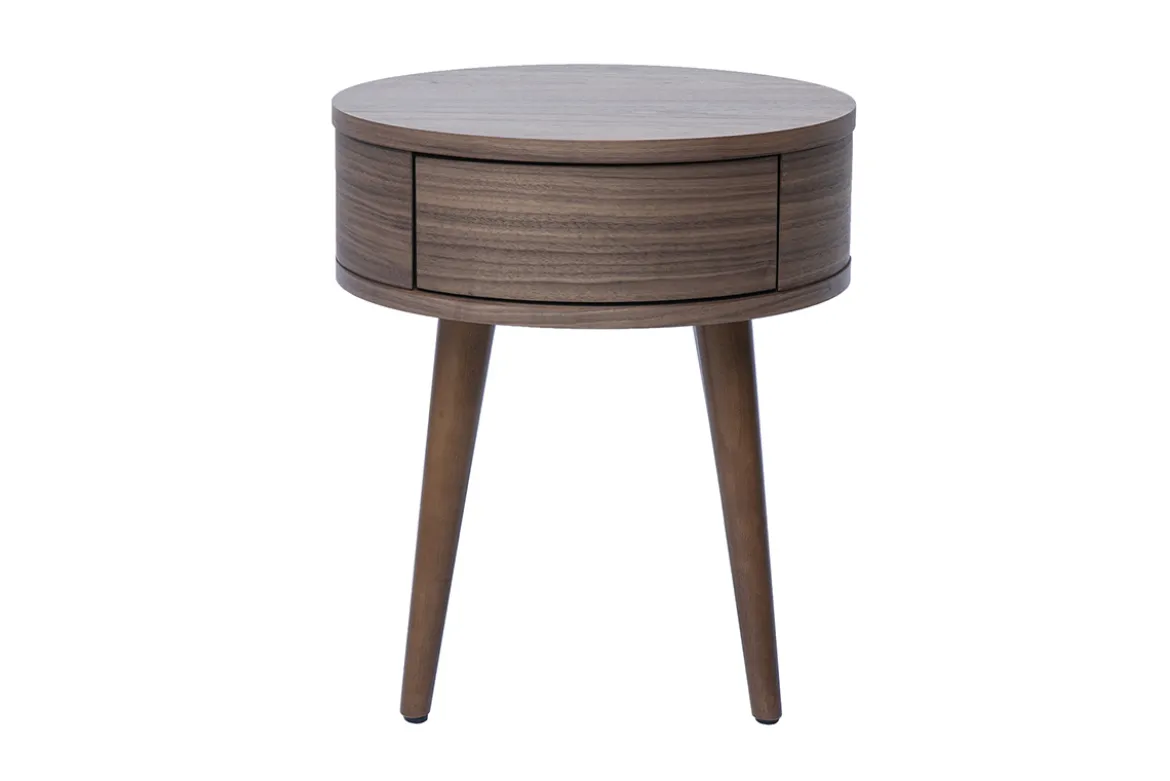 Table de chevet ronde en bois foncé avec tiroir JUDITH