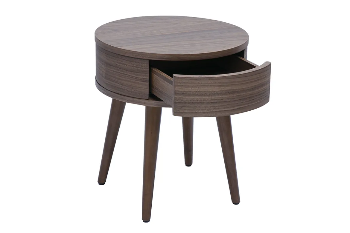 Table de chevet ronde en bois foncé avec tiroir JUDITH