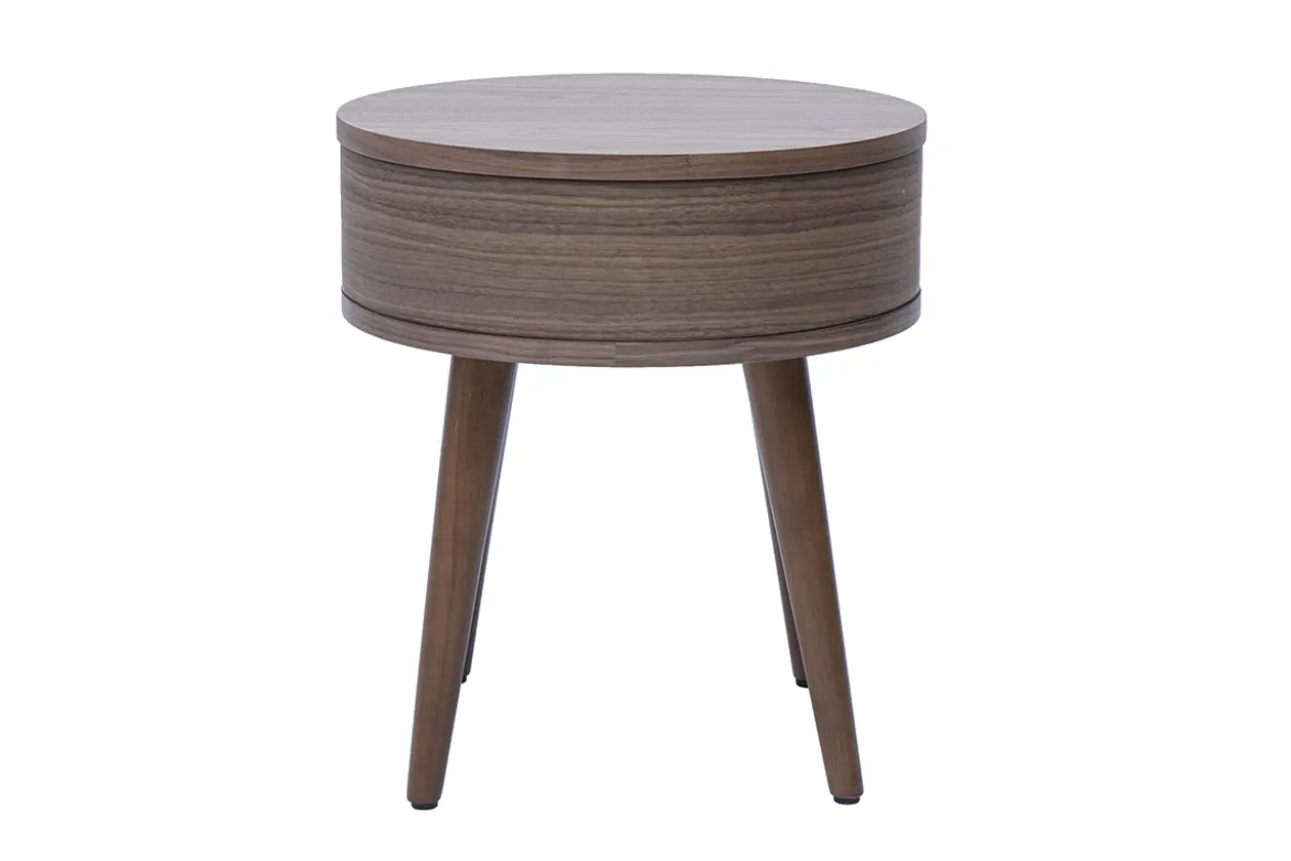Table de chevet ronde en bois foncé avec tiroir JUDITH