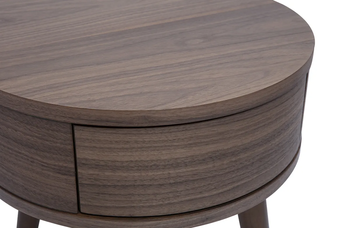Table de chevet ronde en bois foncé avec tiroir JUDITH