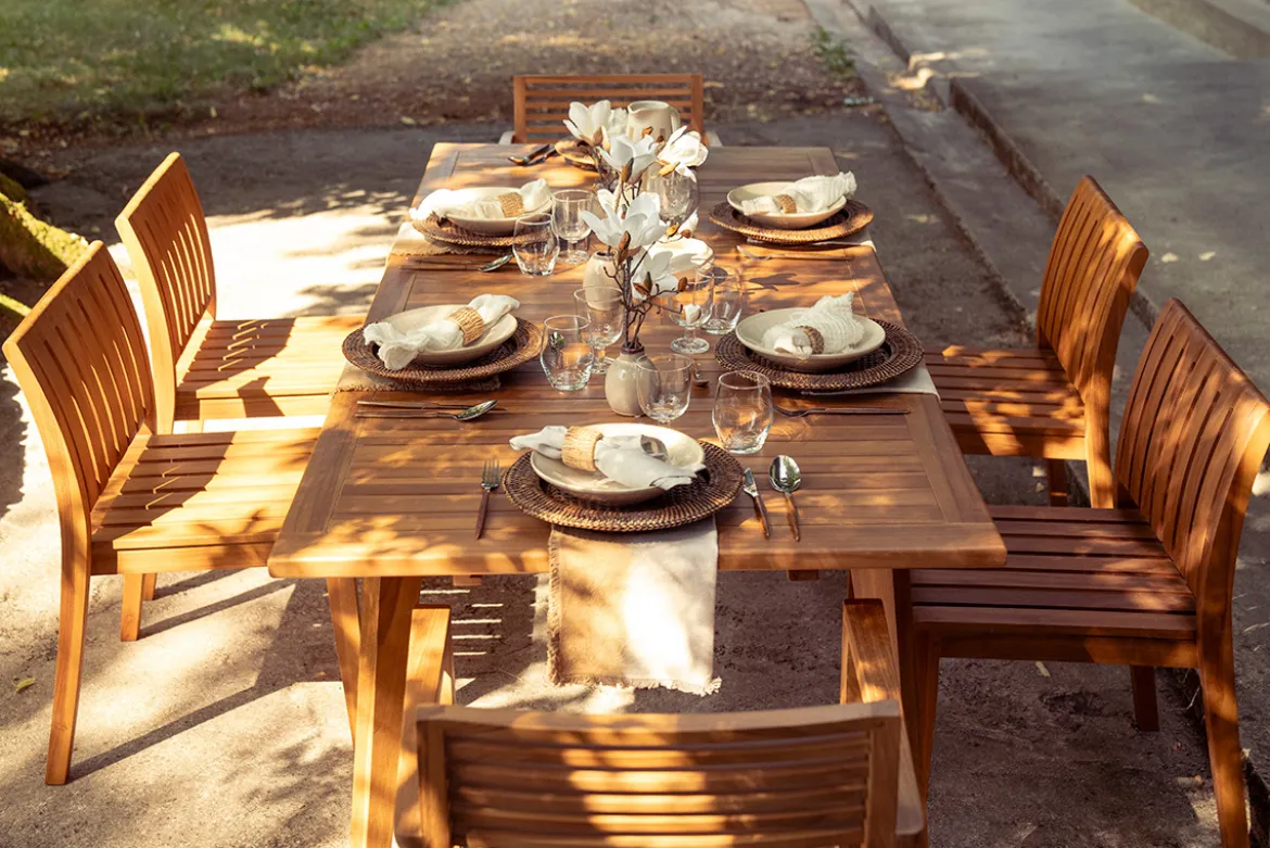 Table de jardin extensible en bois teck massif L160-210 cm LOMBOK